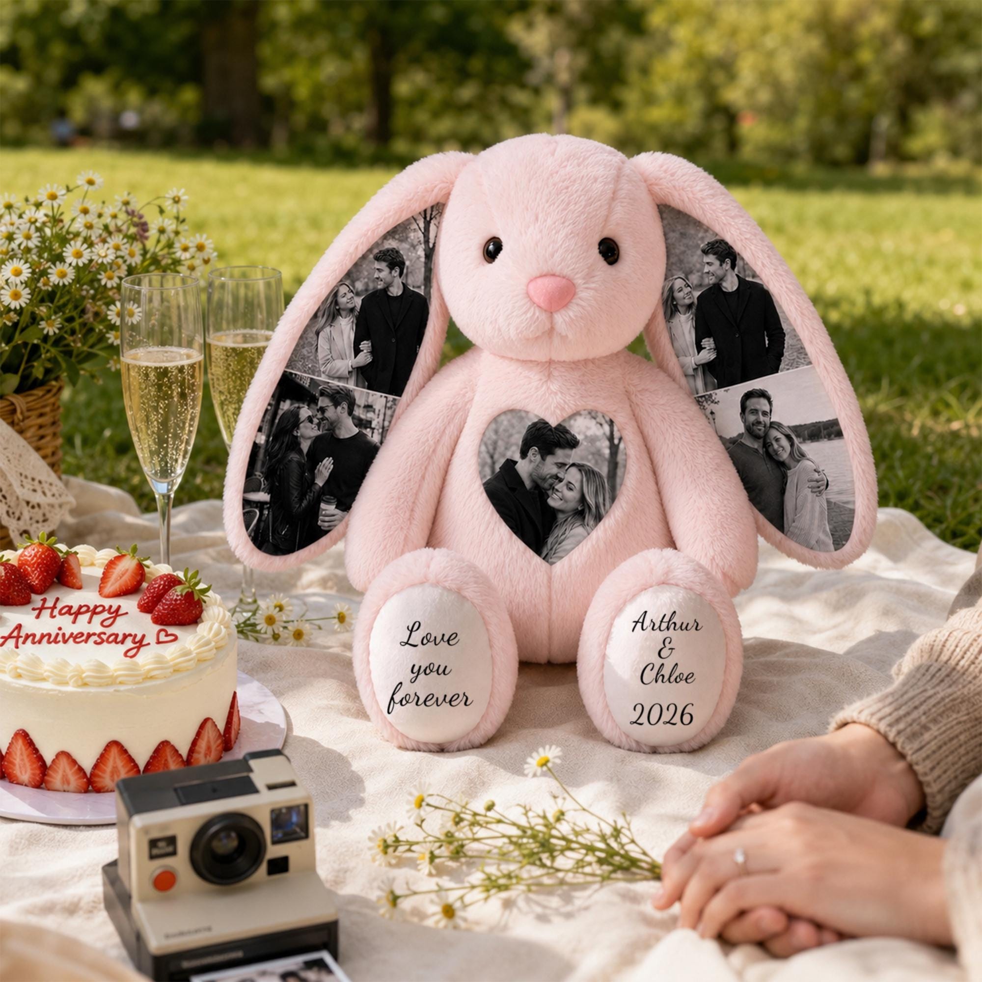 Custom Photo Engraved Bunny Plush - Personalized Anniversary Gift for Couple, Romantic Valentine’s Day Gift for Lover