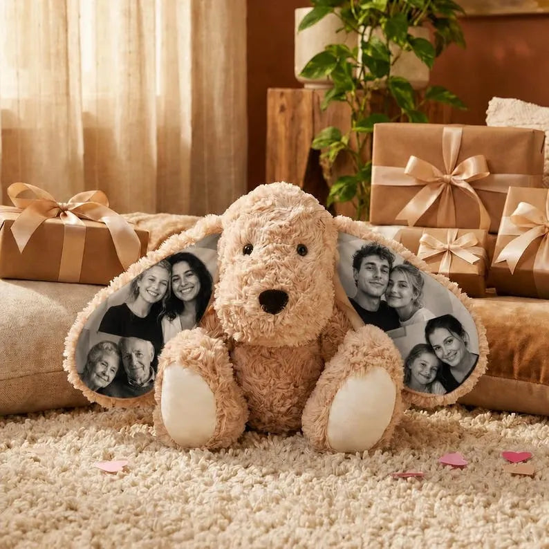 Personalized Photo Plush Dog, Custom Stuffed Animal Dog with Your Picture on Ears