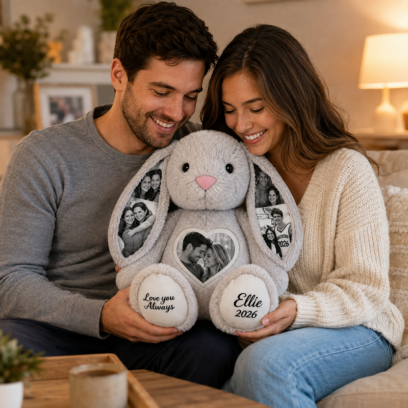 Custom Heart Photo Bunny Plush