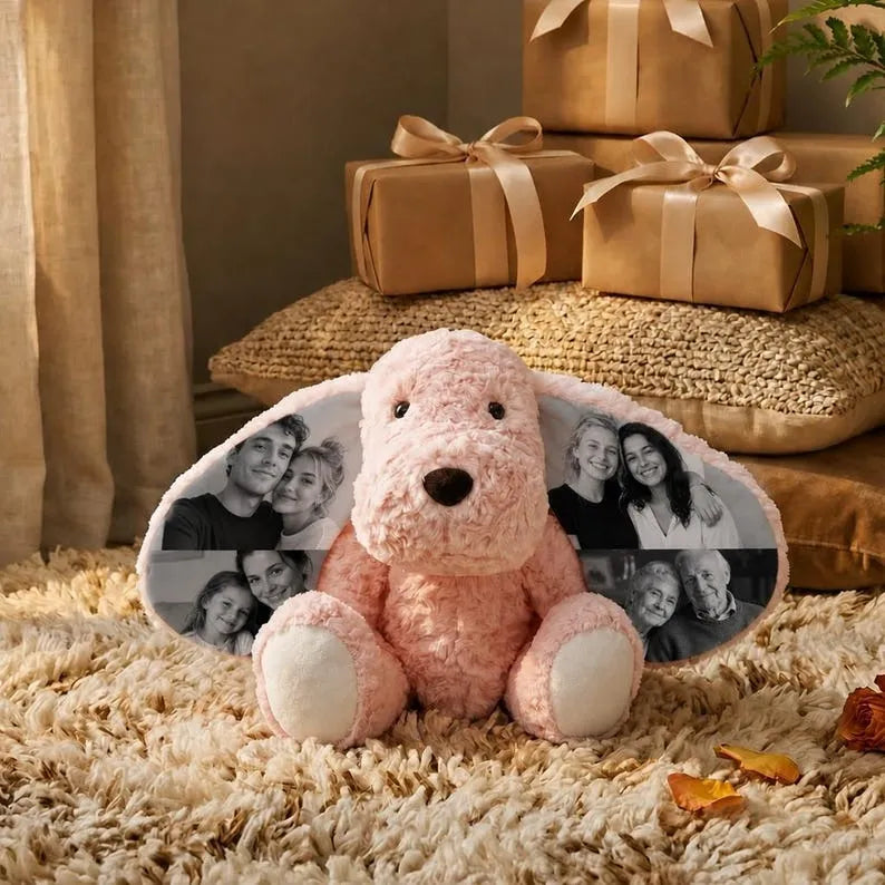 Personalized Photo Plush Dog, Custom Stuffed Animal Dog with Your Picture on Ears