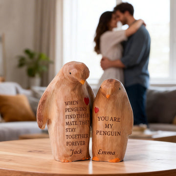 Personalized Wooden Penguin Couple