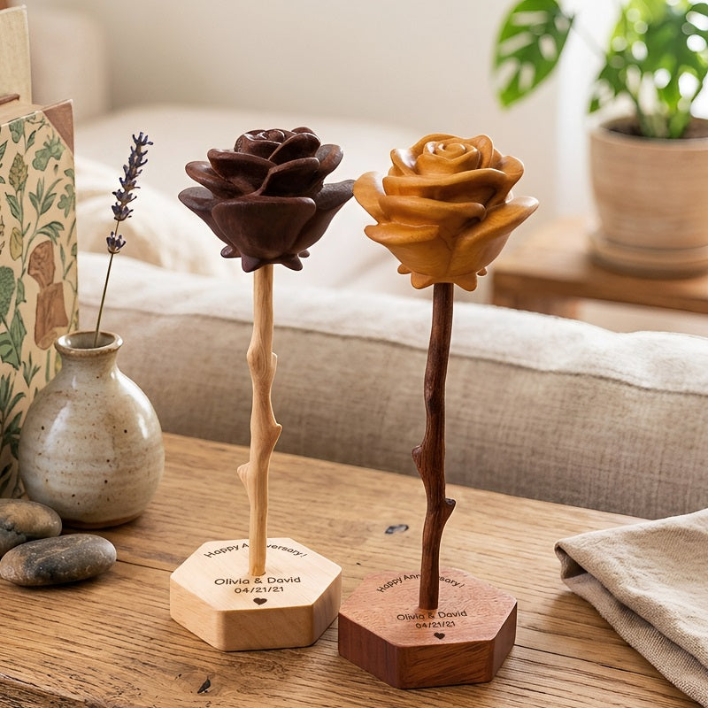 Personalized Hand-carved Wooden Roses