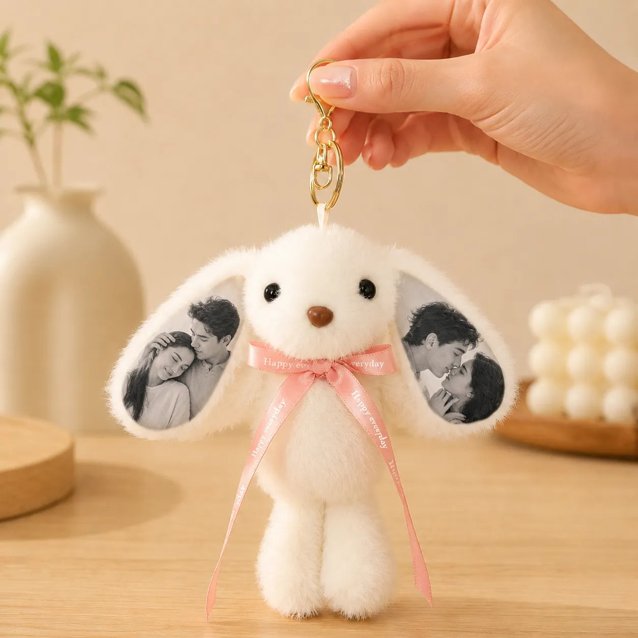 Custom Photo Bunny Plush Keychain