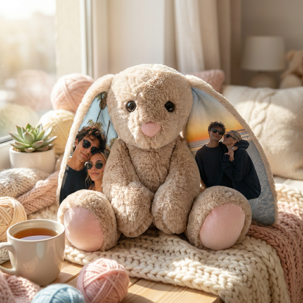 Custom Ear Photo Bunny Plush