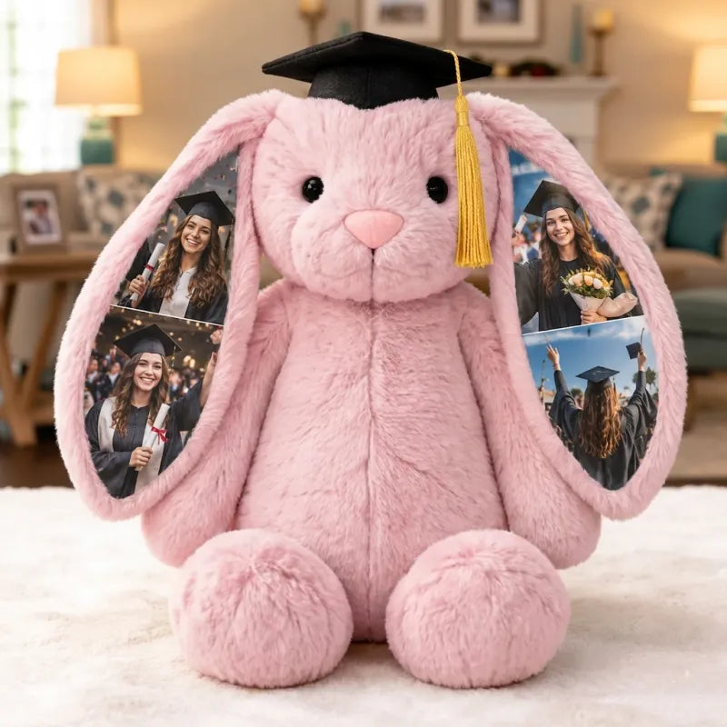 Personalized Hidden Ear Memory Bunny with Graduation Cap, Class of 2026 Gift