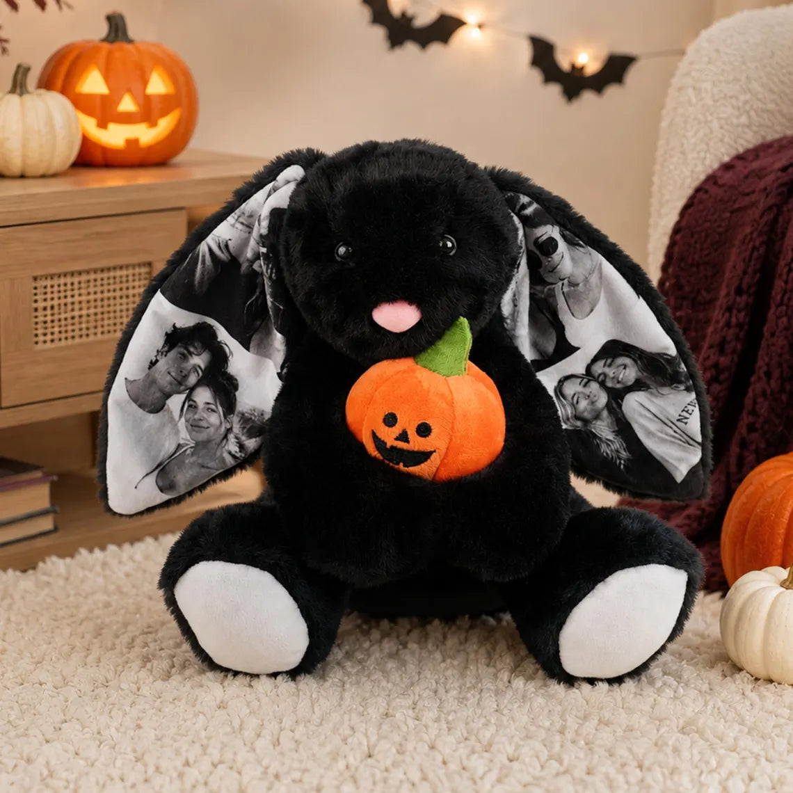 Custom Photo Black Bunny Plush
