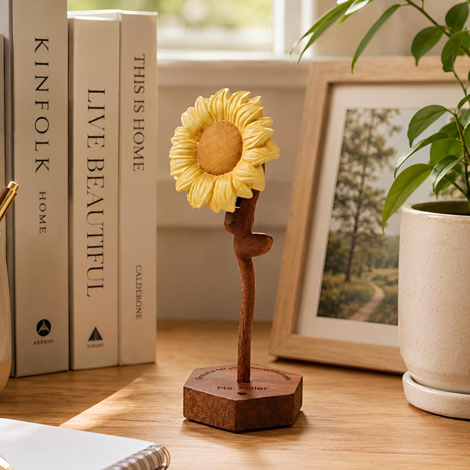Hand-Carved Wooden Sunflower,sunflower name gift,Preserved Flower, Anniversary gift,5th Anniversary Gift