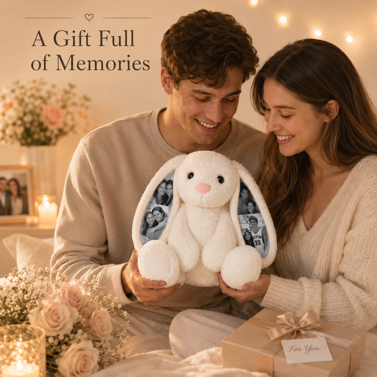Custom Photo Bunny Plush – Personalized Hidden Ear Picture Bunny Gift