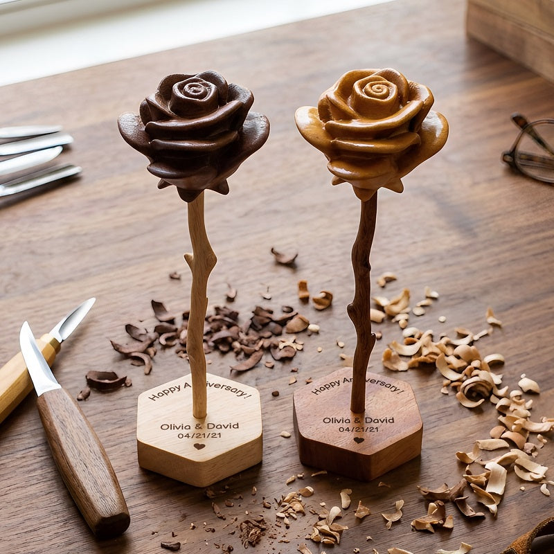 Personalized Hand-carved Wooden Roses