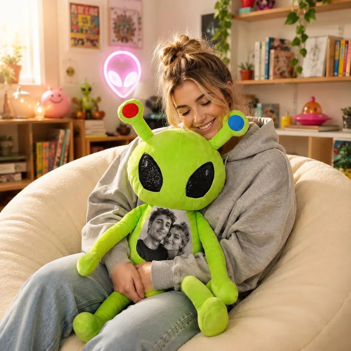 Personalized Alien Plush with Custom Photo, Custom Picture Alien Stuffed Toy, Unique Memory Keepsake Gift