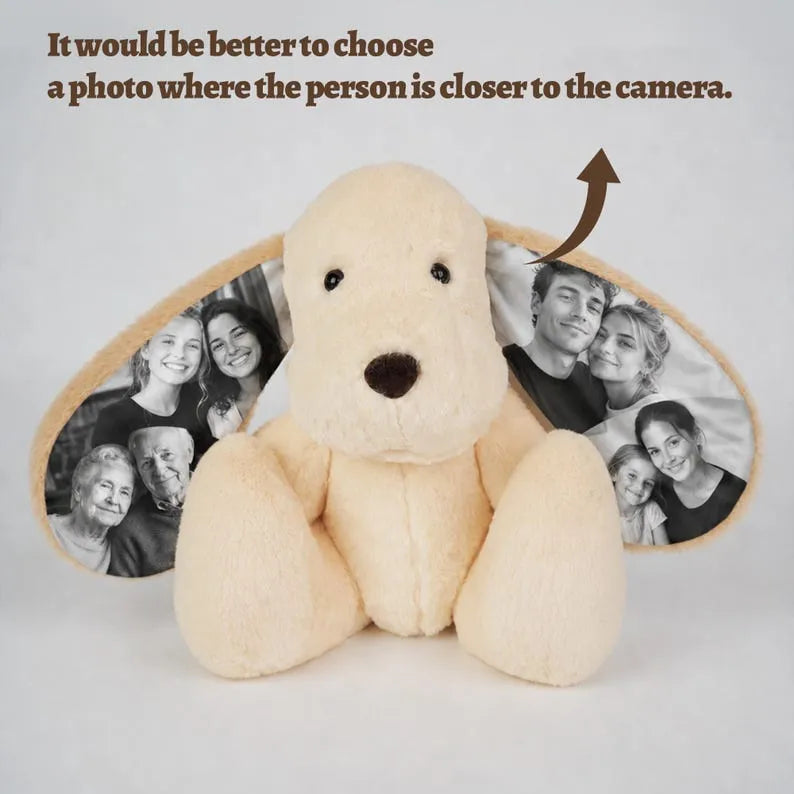 Personalized Photo Plush Dog, Custom Stuffed Animal Dog with Your Picture on Ears