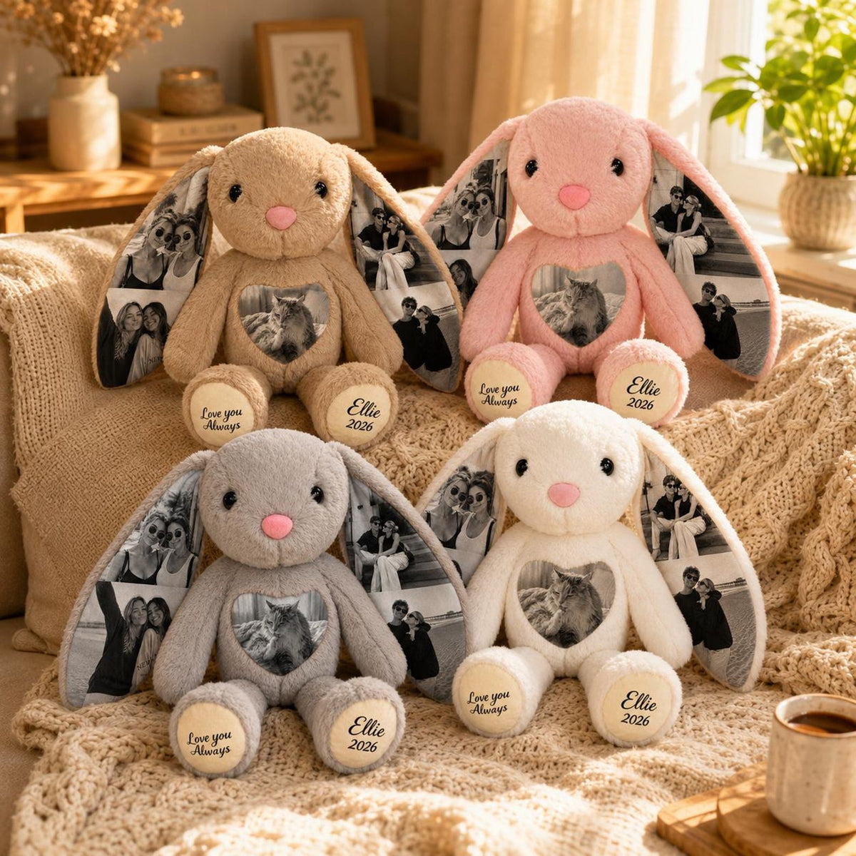 Custom Photo Plush Bunny With Paw Text