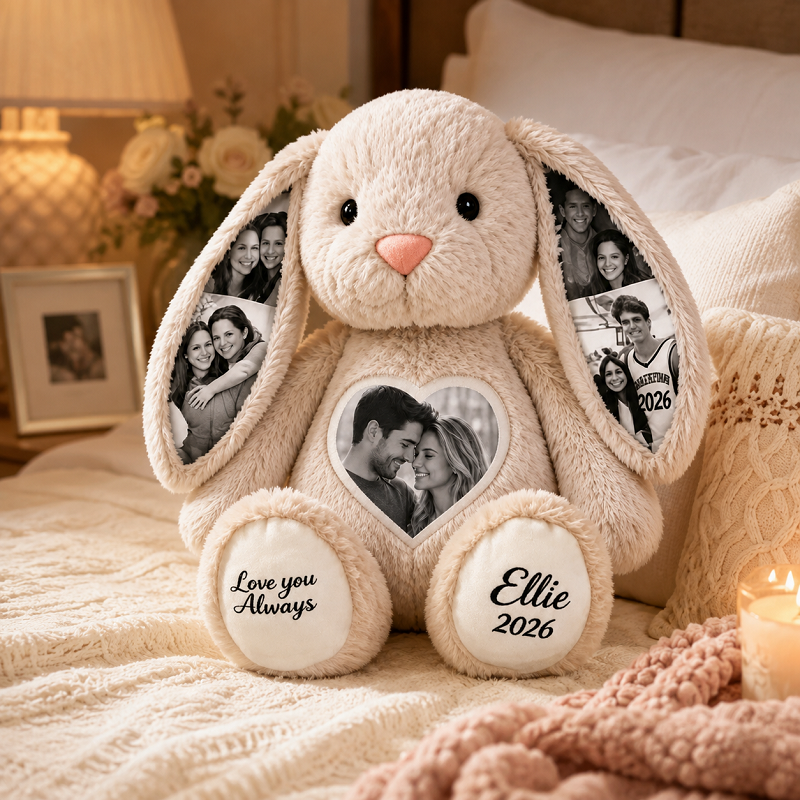 Custom Heart Photo Bunny Plush