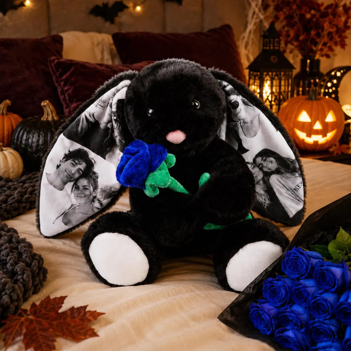 Custom Photo Black Bunny Plush
