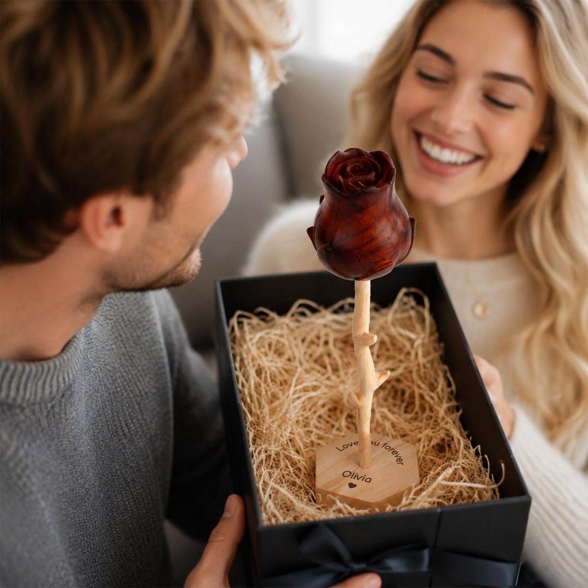 Personalized Wooden Rose Jewelry Stand Ornament