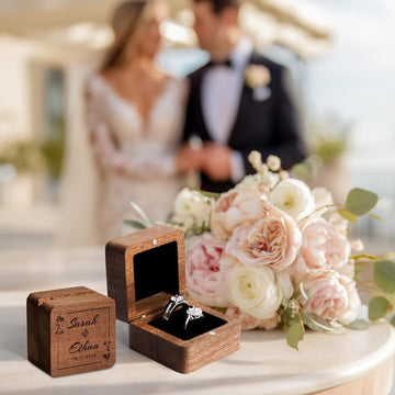 Personalized Wooden Wedding Ring Box - Square Box