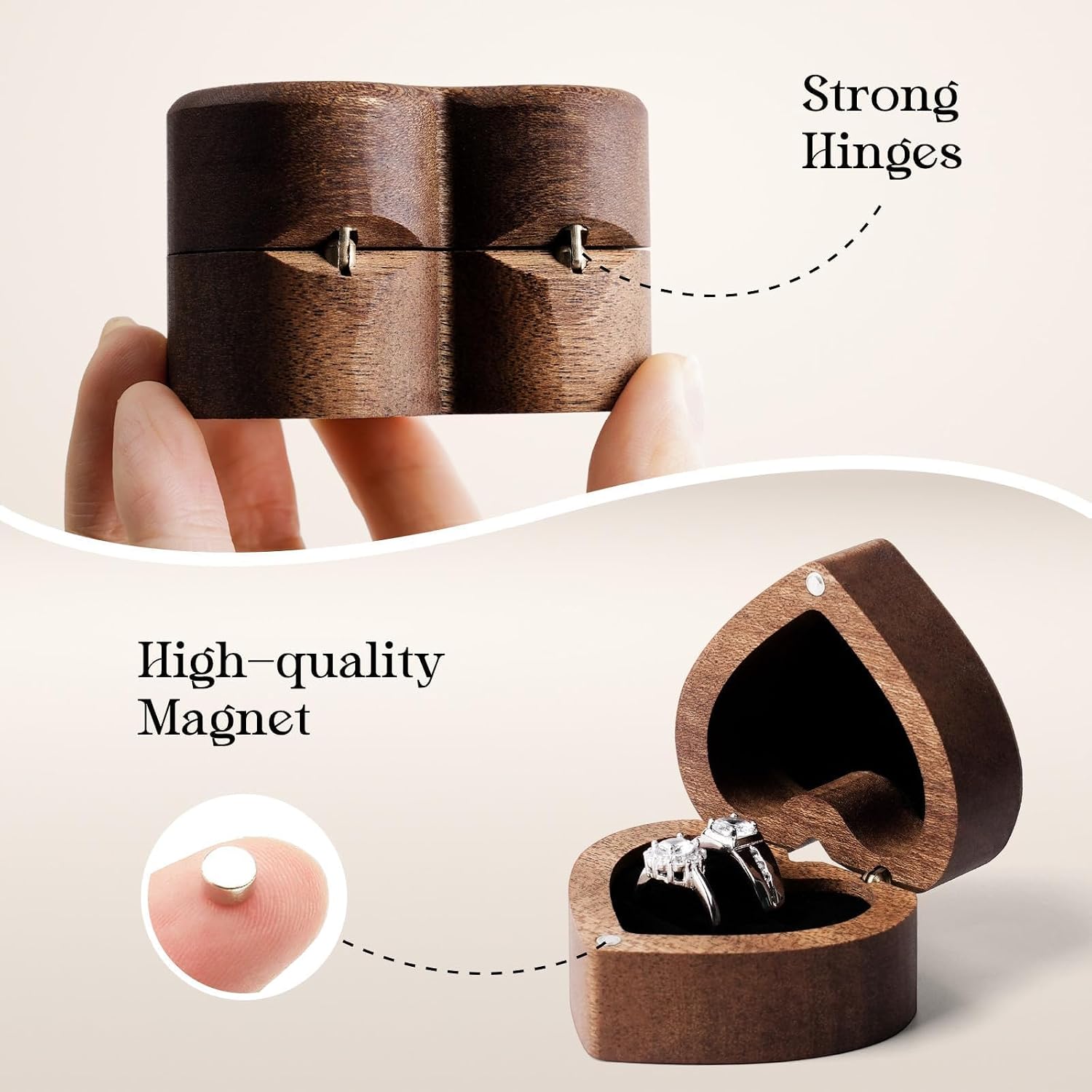Personalized Wooden Wedding Ring Box - Heart Box