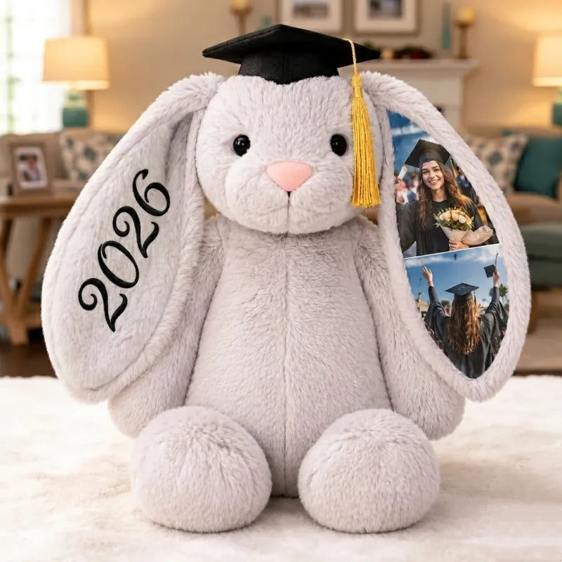 Personalized Hidden Ear Memory Bunny with Graduation Cap, Class of 2026 Gift
