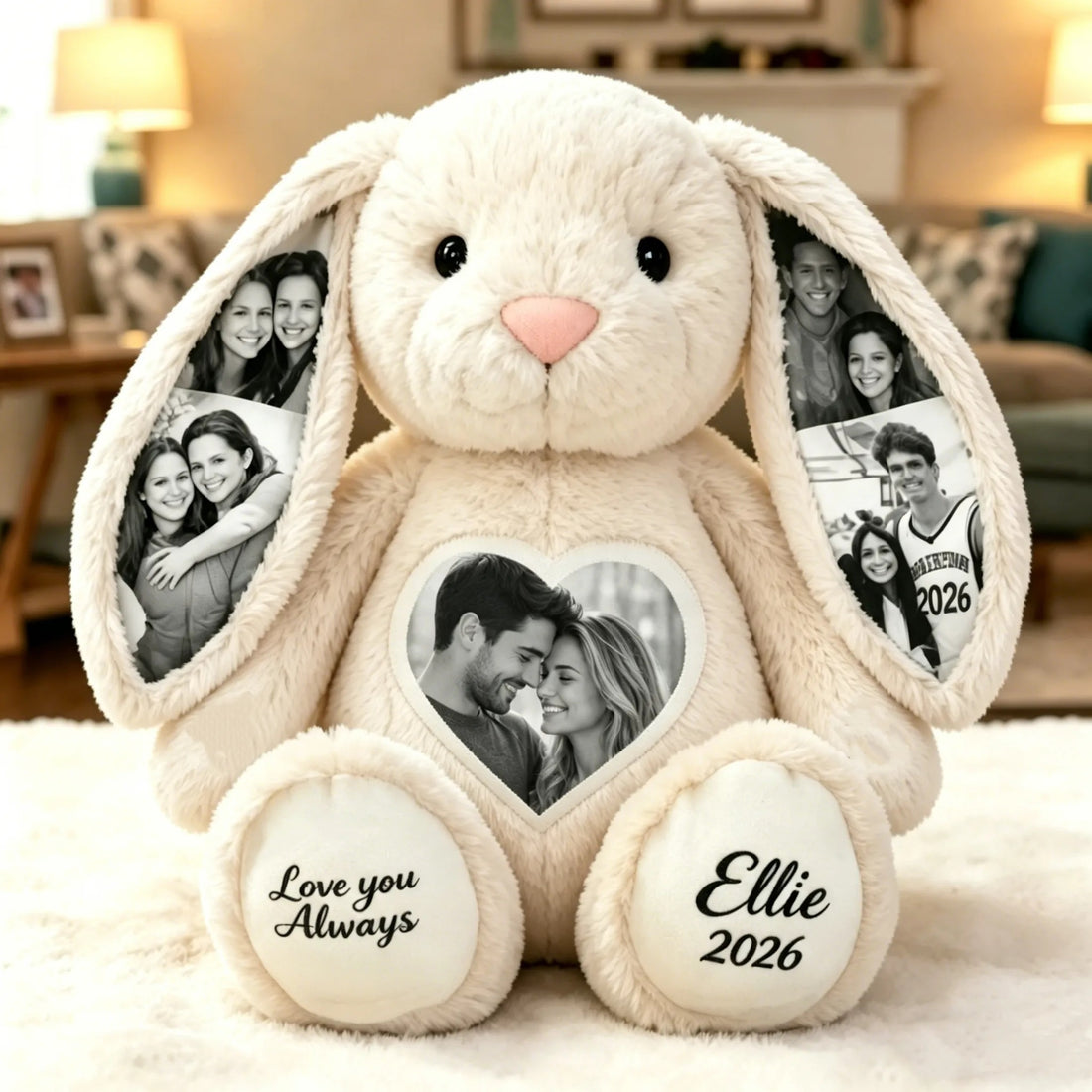 Custom Heart Photo Bunny Plush