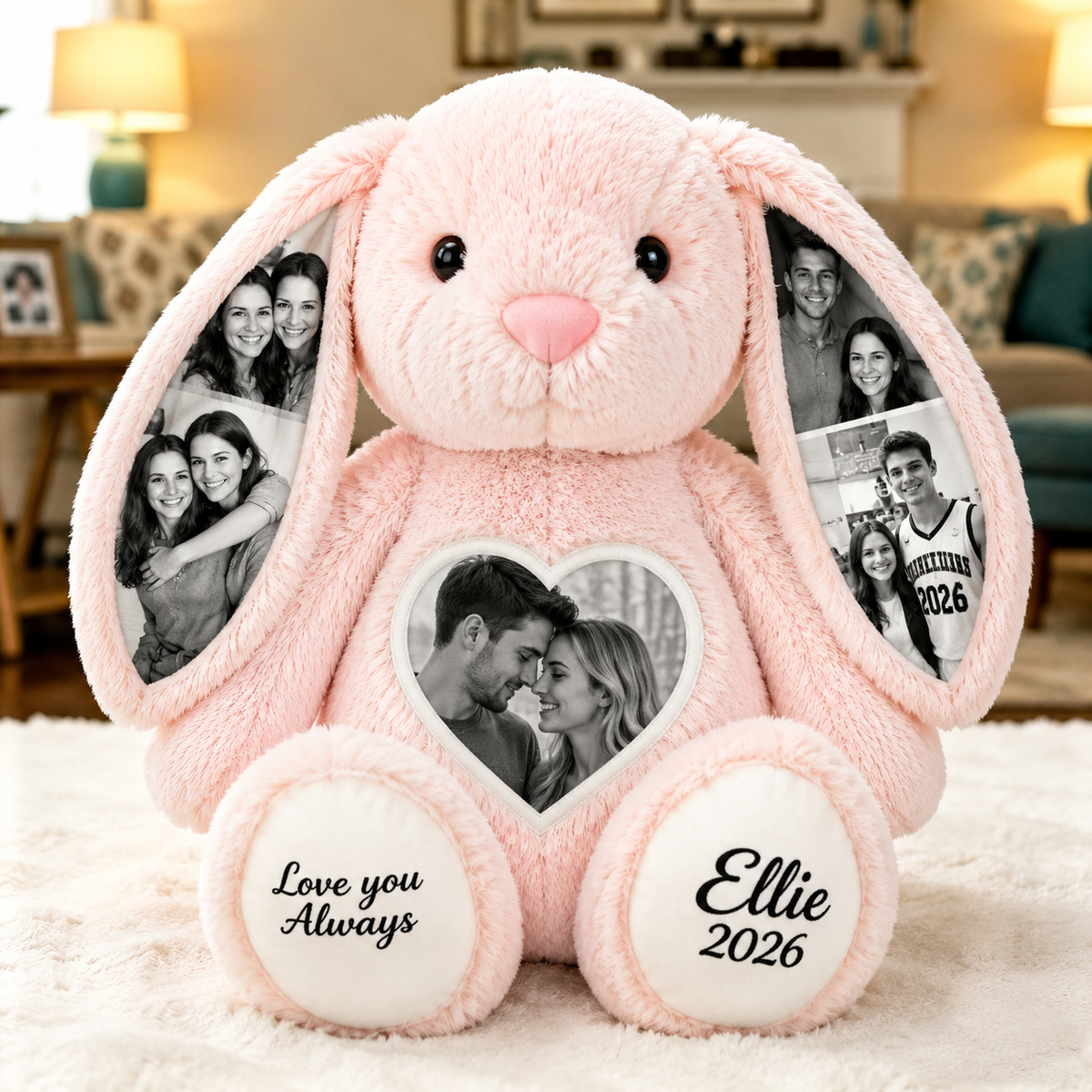Custom Heart Photo Bunny Plush