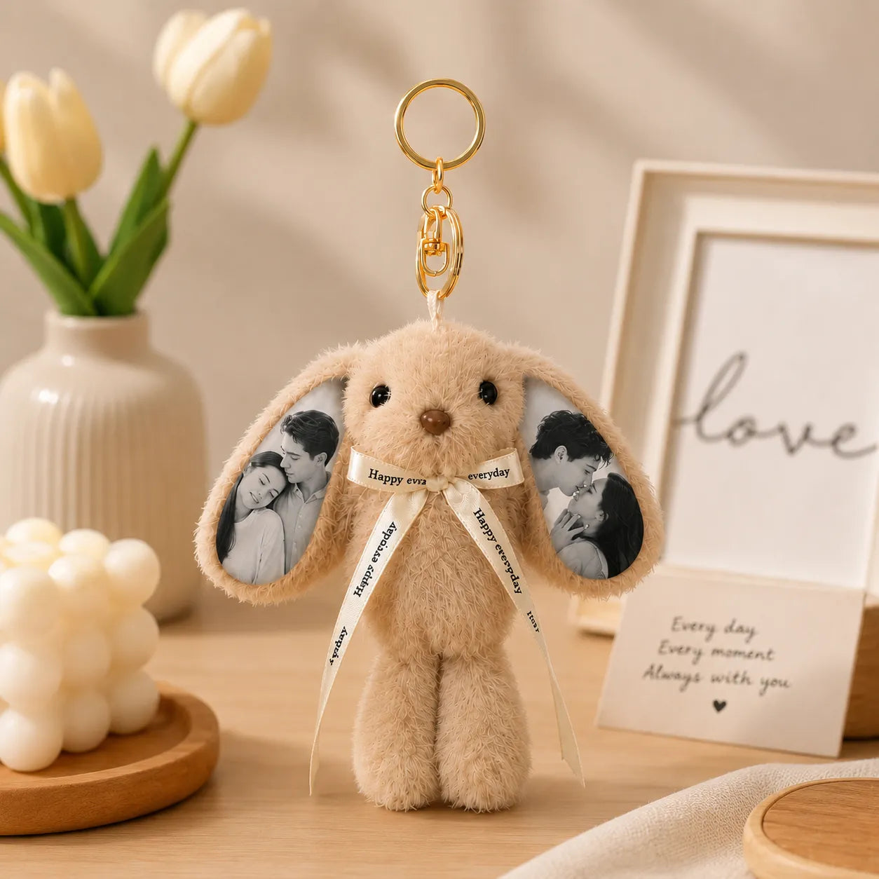 Custom Photo Bunny Plush Keychain