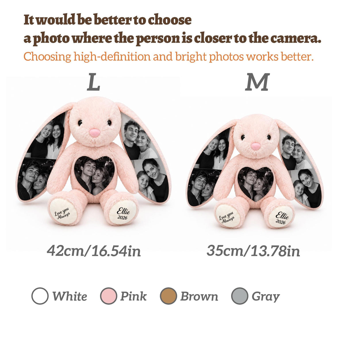 Custom Photo Plush Bunny With Paw Text