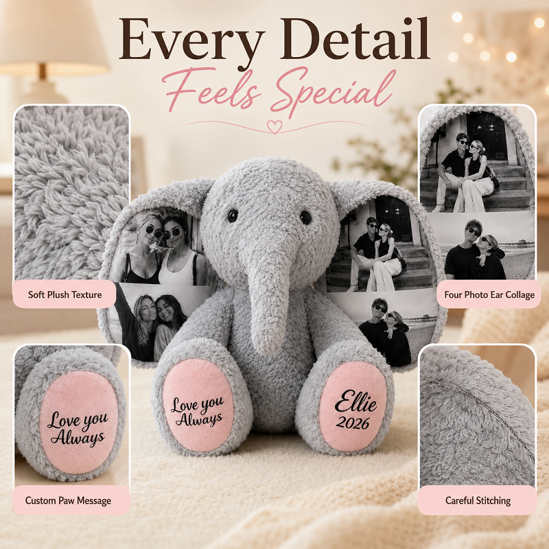 Custom 4 Photos Elephant Plush