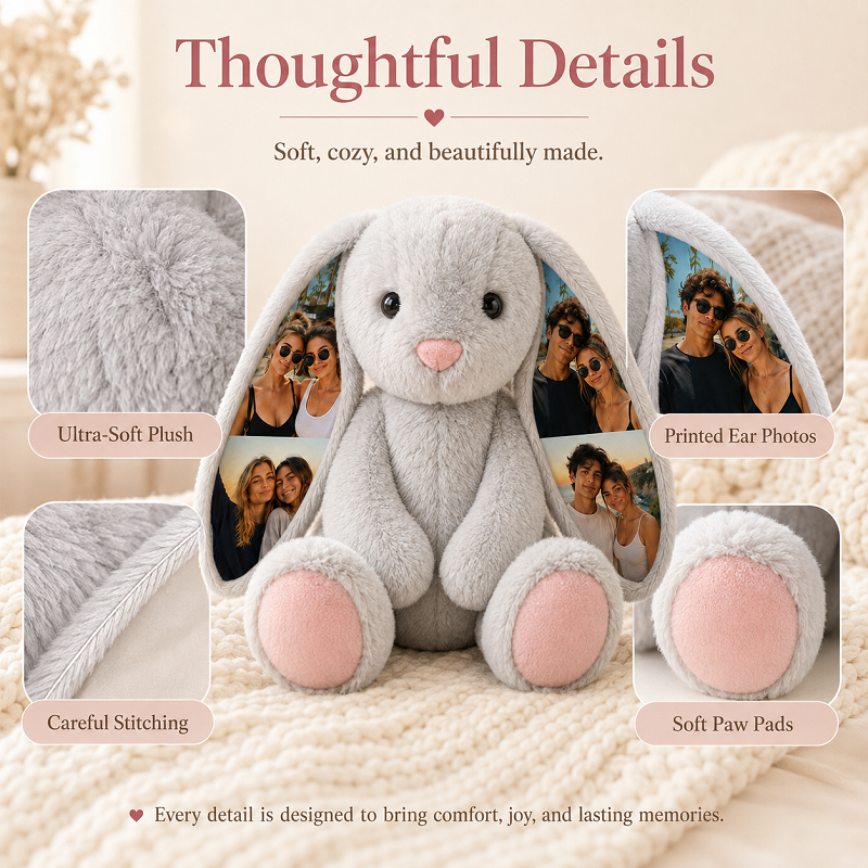 Custom Ear Photo Bunny Plush