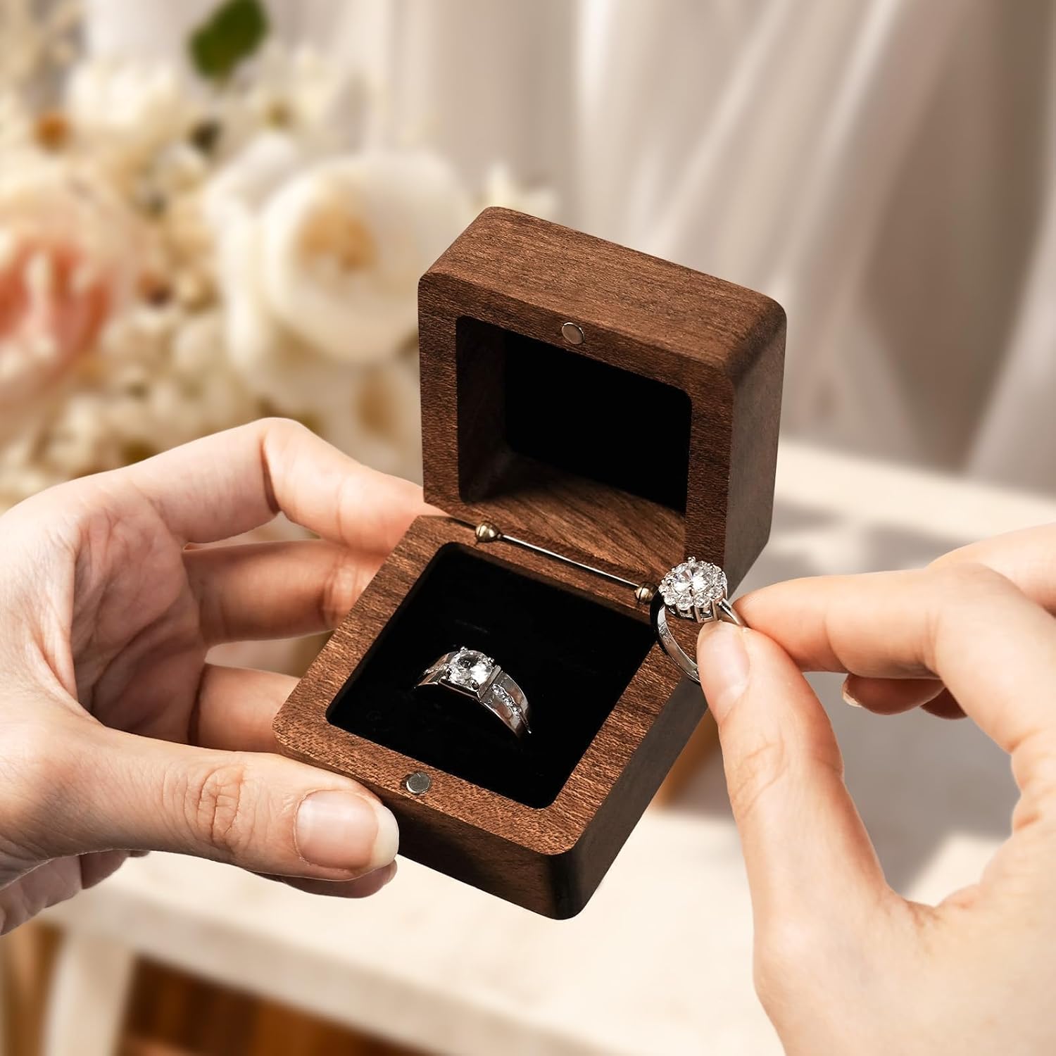 Personalized Wooden Wedding Ring Box - Square Box