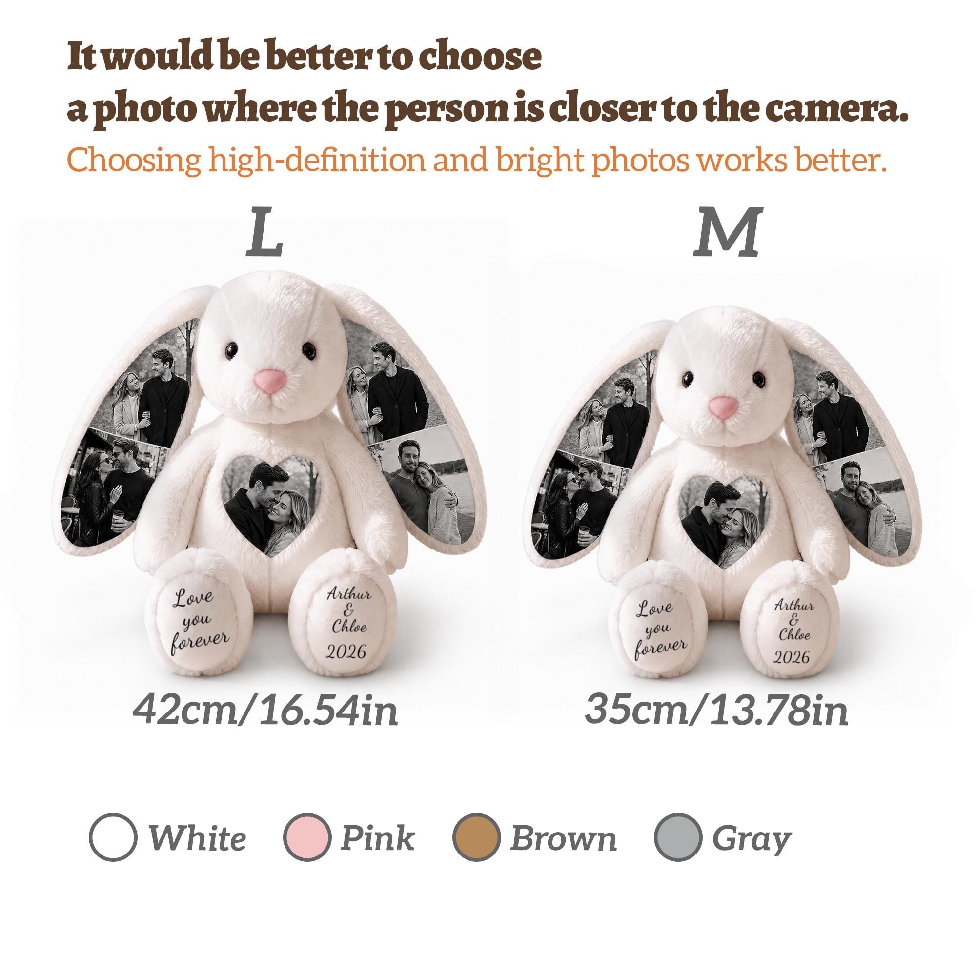 Custom Photo Engraved Bunny Plush - Personalized Anniversary Gift for Couple, Romantic Valentine’s Day Gift for Lover
