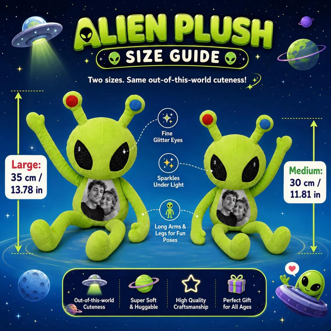 Personalized Alien Plush with Custom Photo, Custom Picture Alien Stuffed Toy, Unique Memory Keepsake Gift