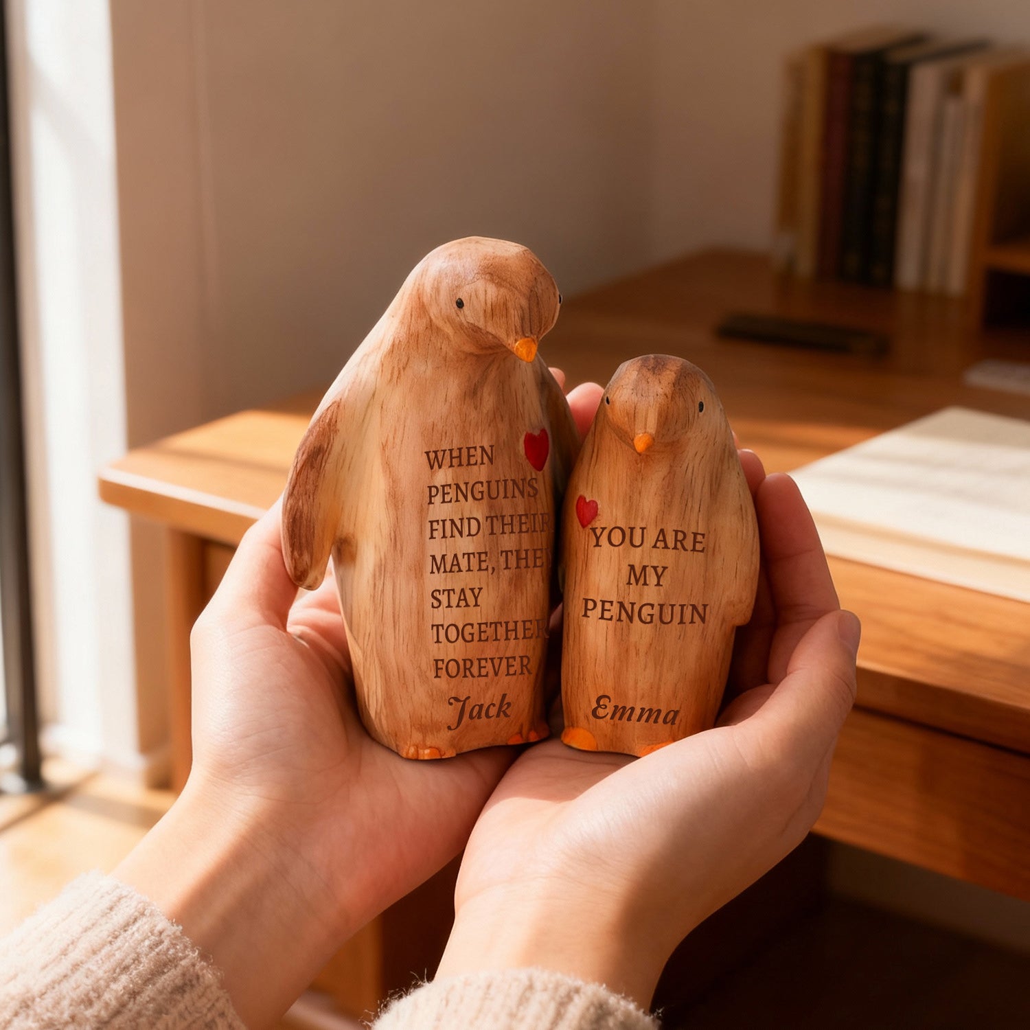 Personalized Wooden Penguin Couple
