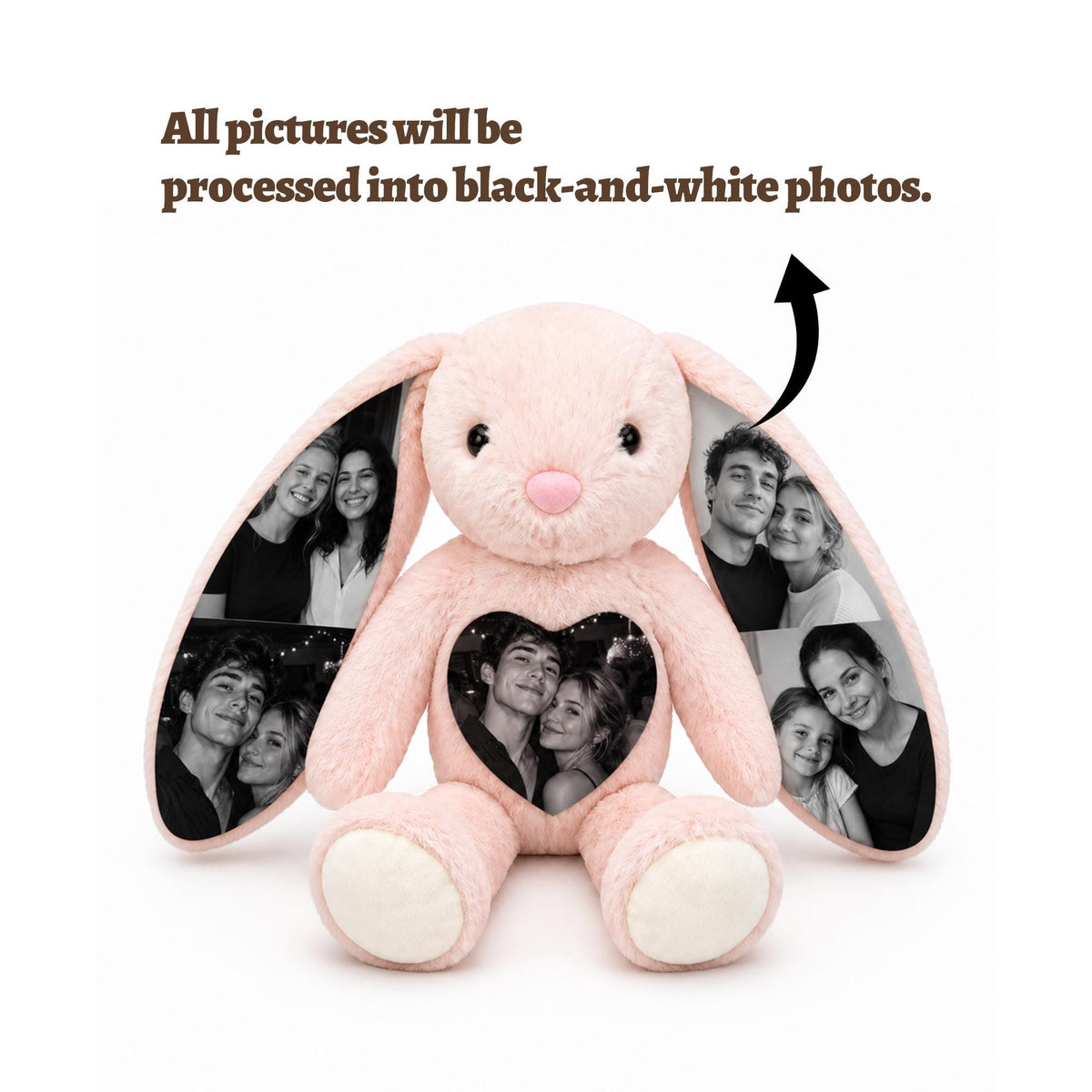 Custom Photo Plush Bunny With Paw Text