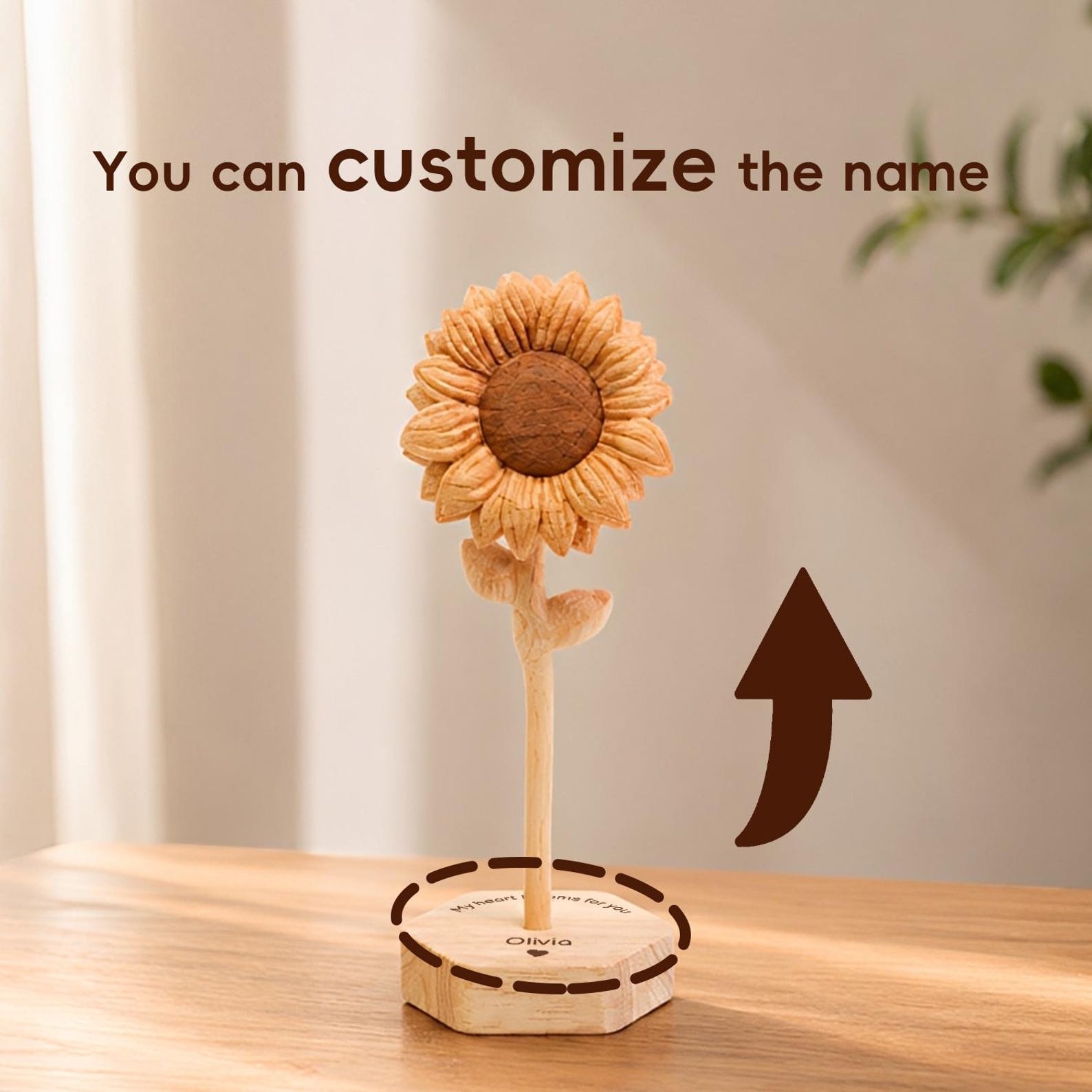 Hand-Carved Wooden Sunflower,sunflower name gift,Preserved Flower, Anniversary gift,5th Anniversary Gift