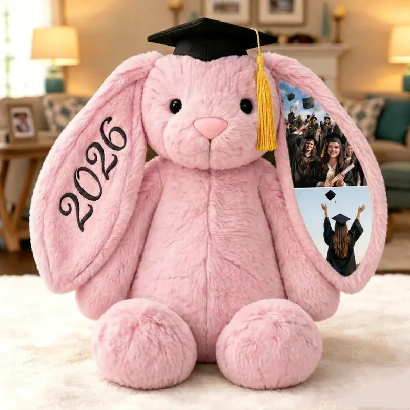 Personalized Hidden Ear Memory Bunny with Graduation Cap, Class of 2026 Gift