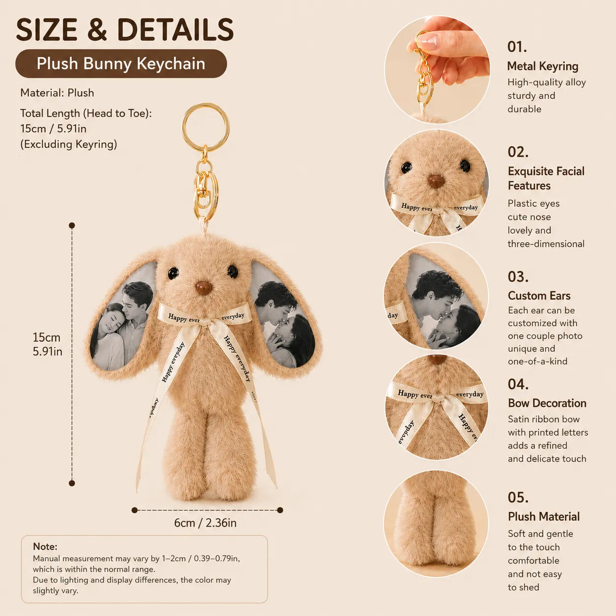 Custom Photo Bunny Plush Keychain