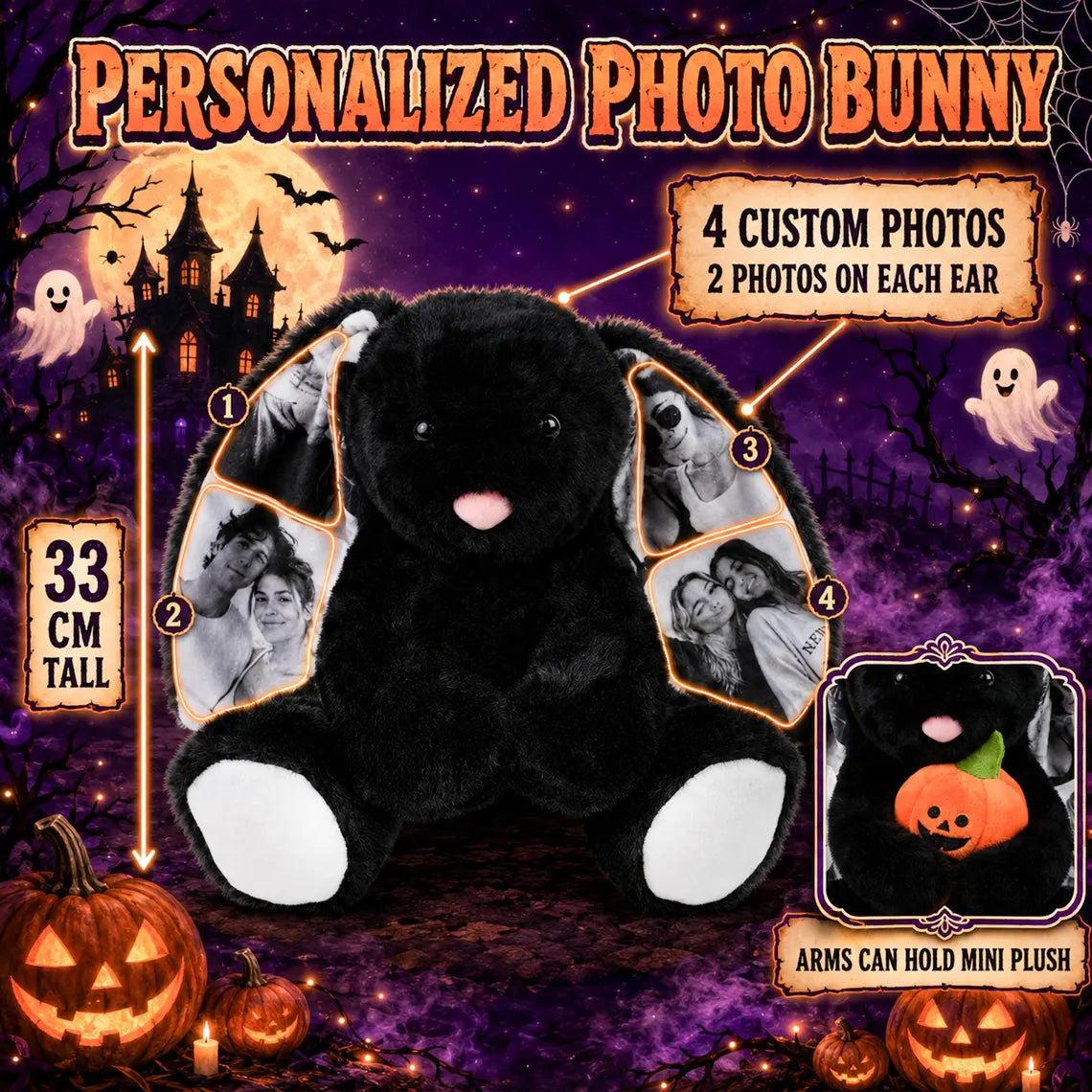 Custom Photo Black Bunny Plush