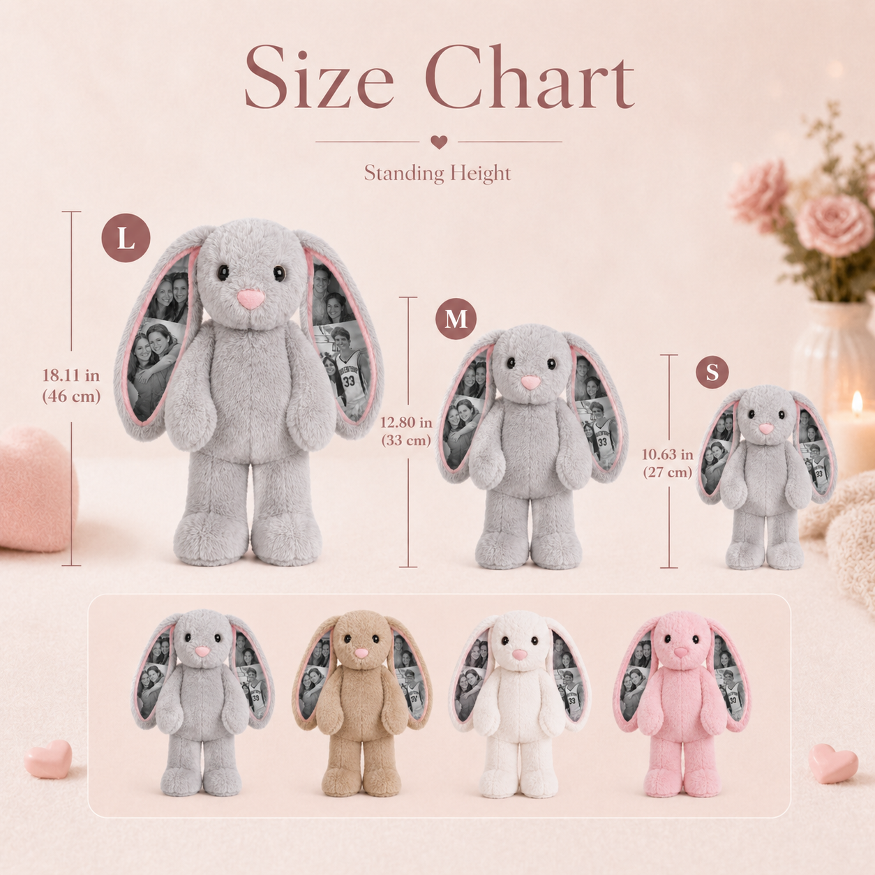 Custom Photo Bunny Plush – Personalized Hidden Ear Picture Bunny Gift