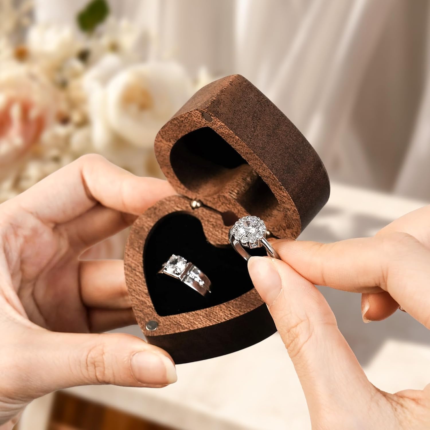 Personalized Wooden Wedding Ring Box - Heart Box