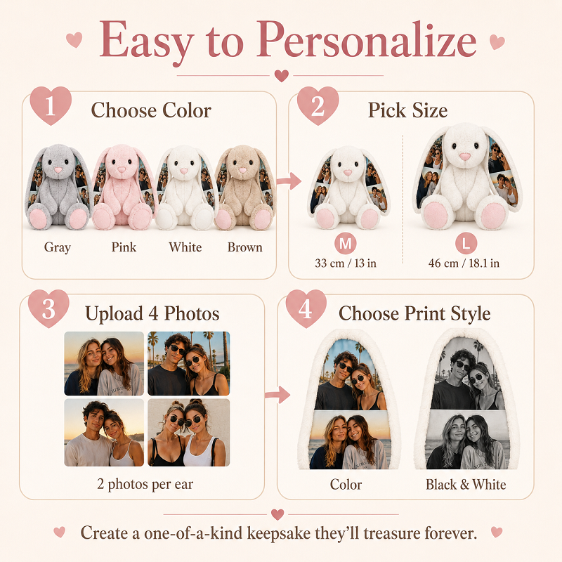 Custom Ear Photo Bunny Plush