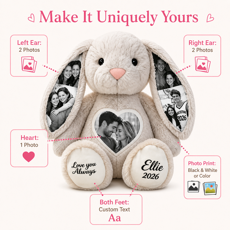 Custom Heart Photo Bunny Plush