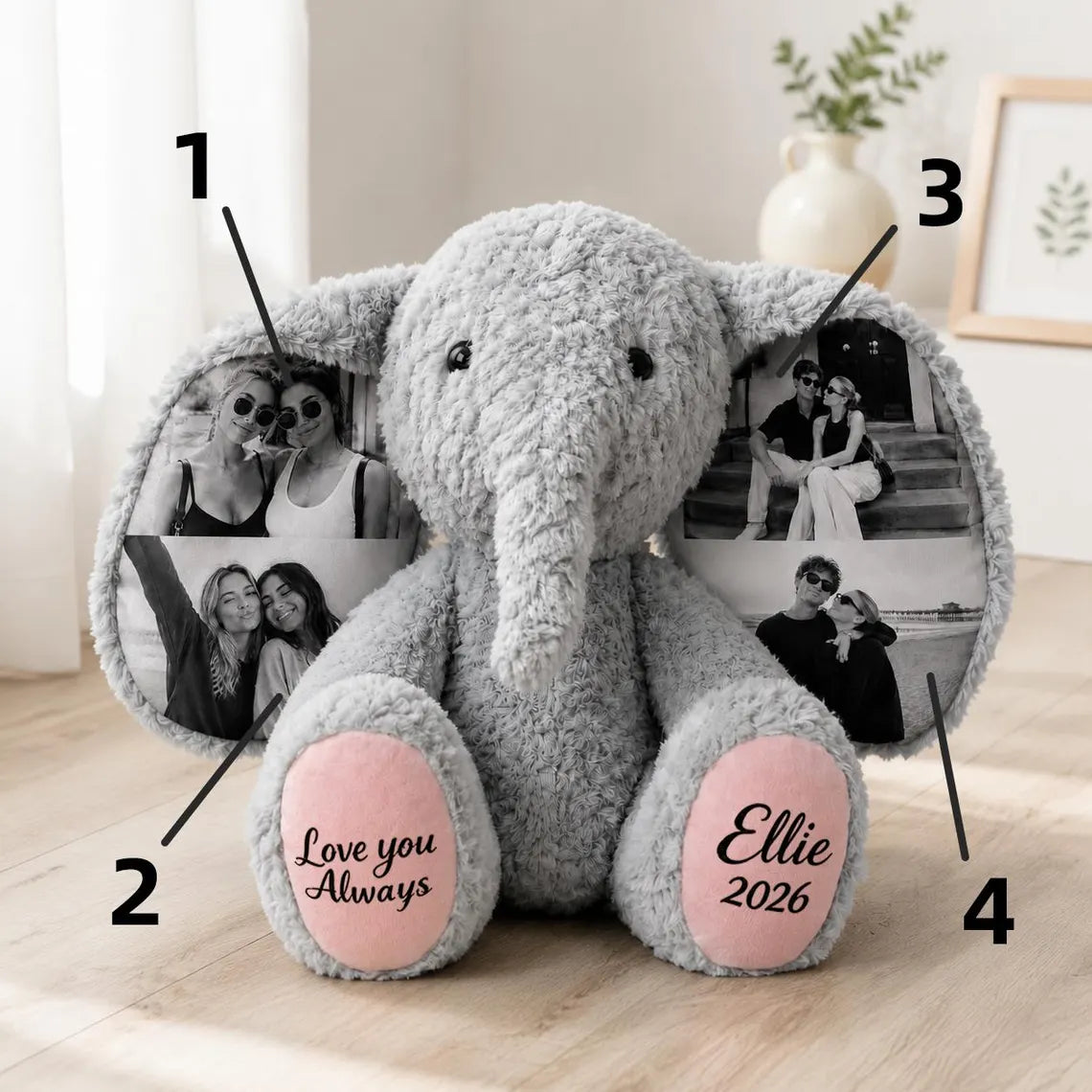 Custom 4 Photos Elephant Plush