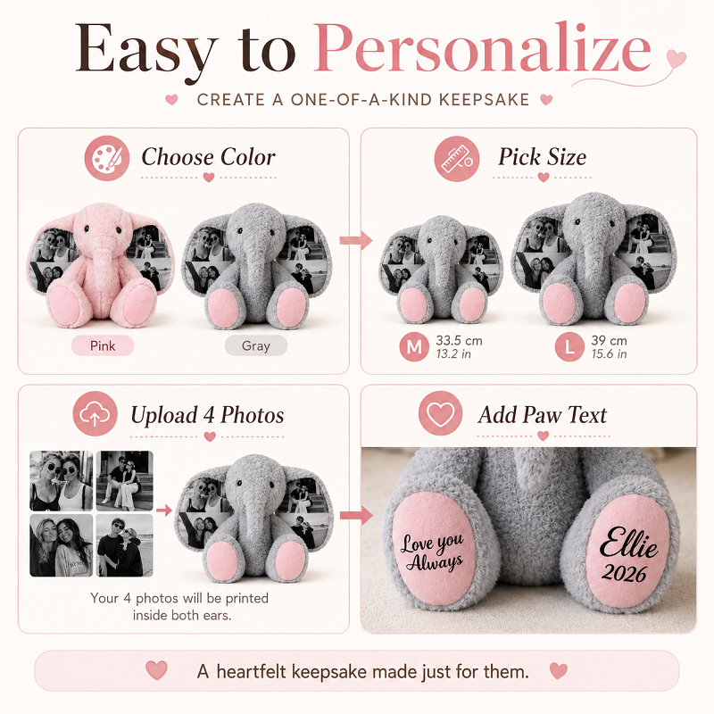 Custom 4 Photos Elephant Plush