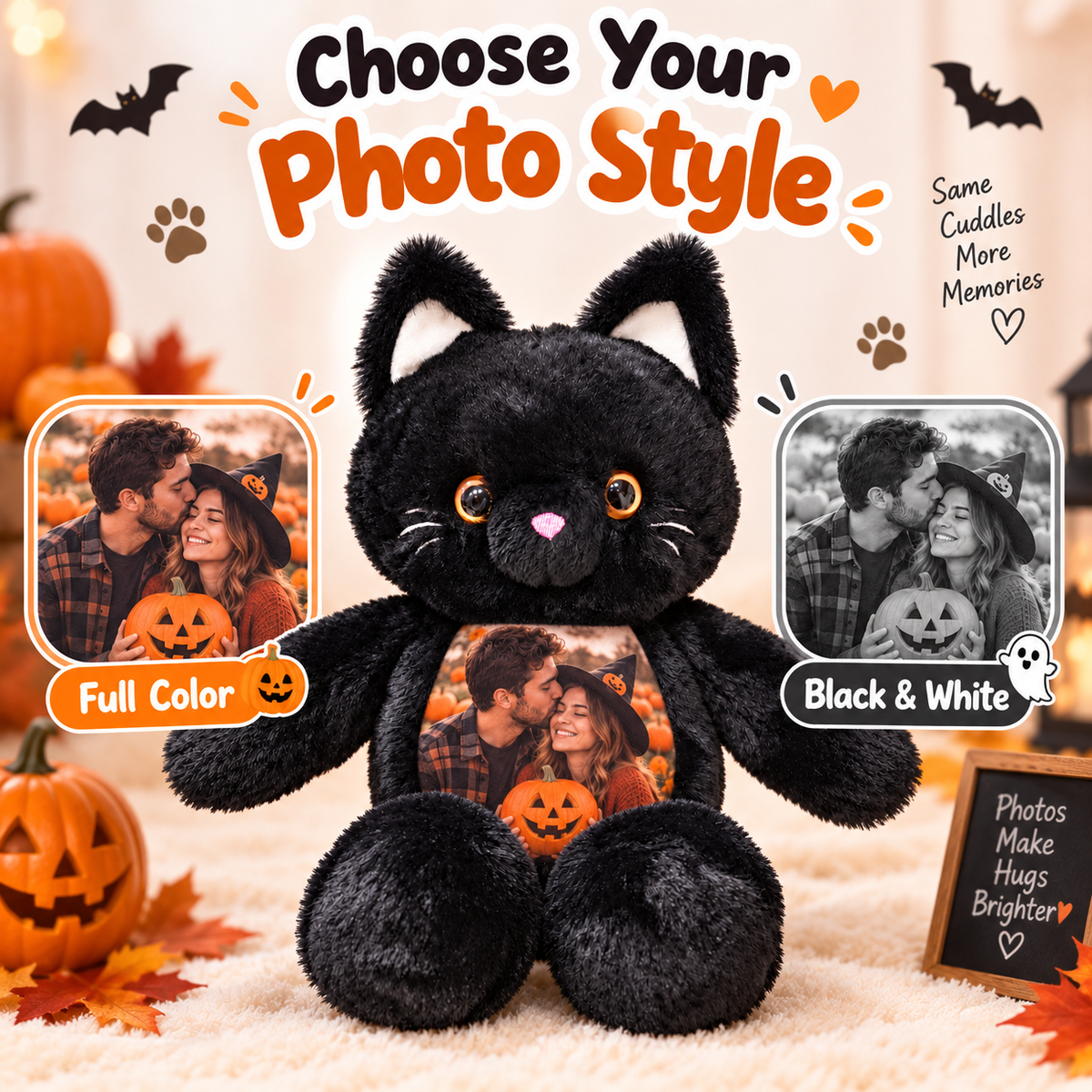 Personalized Photo Black Cat Plush