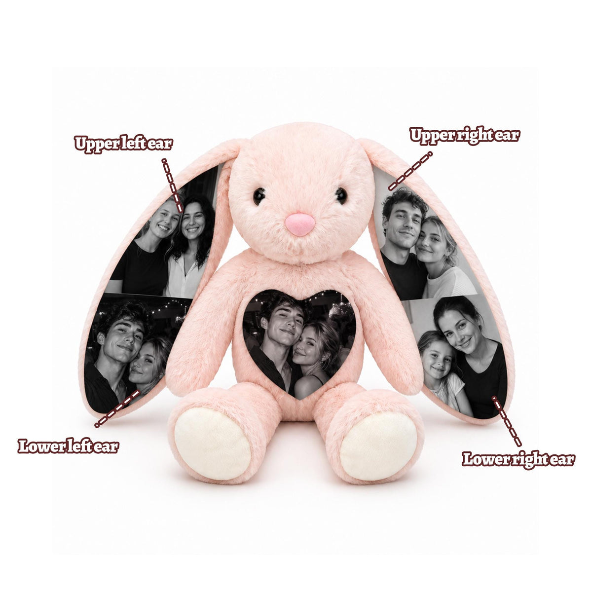 Custom Photo Plush Bunny With Paw Text