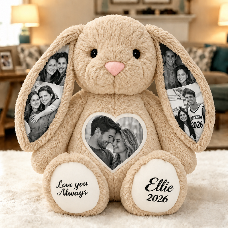 Custom Heart Photo Bunny Plush