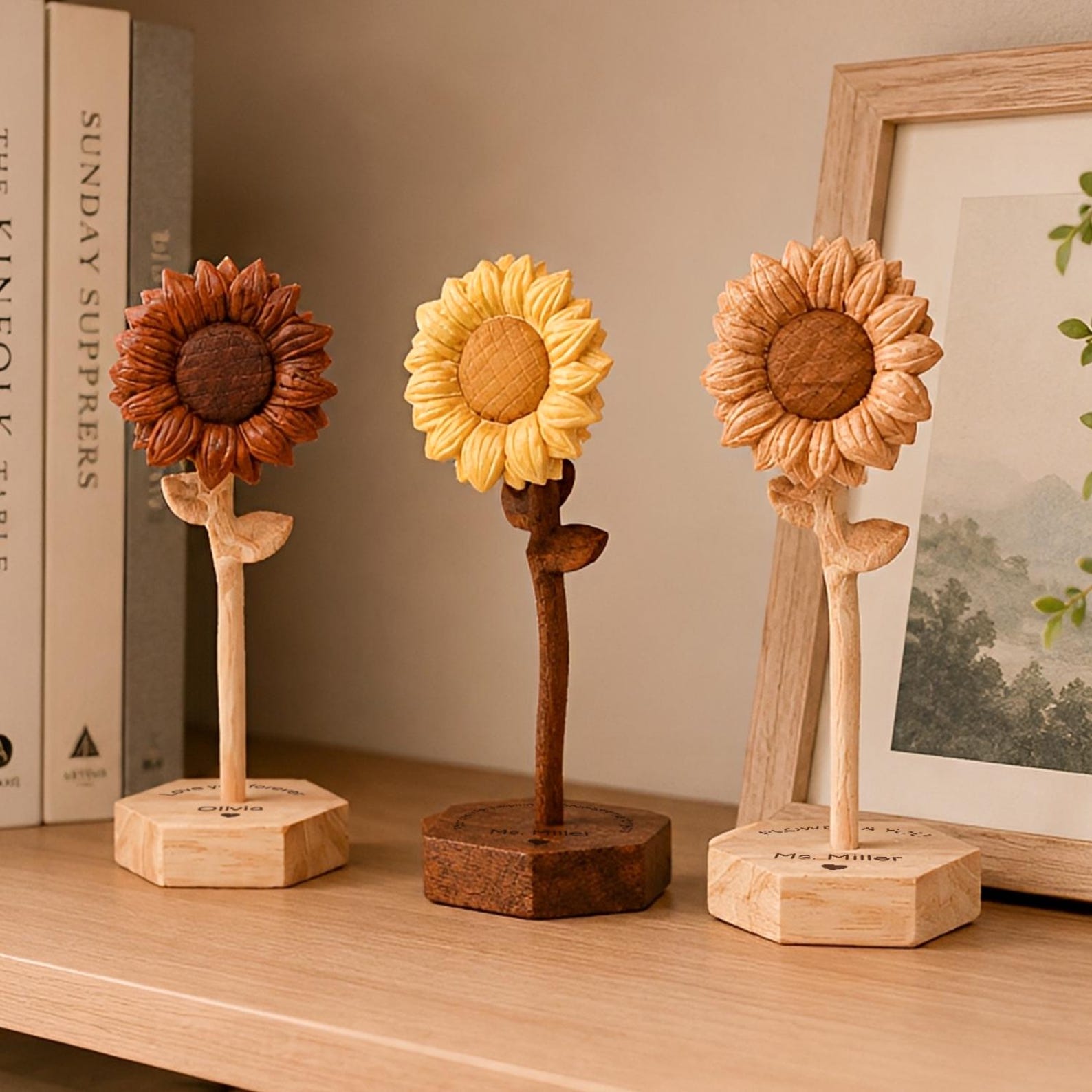Hand-Carved Wooden Sunflower,sunflower name gift,Preserved Flower, Anniversary gift,5th Anniversary Gift
