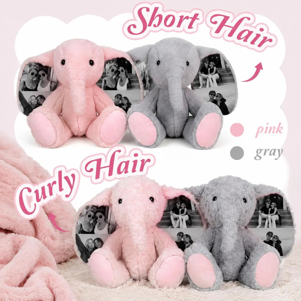 Custom 4 Photos Elephant Plush