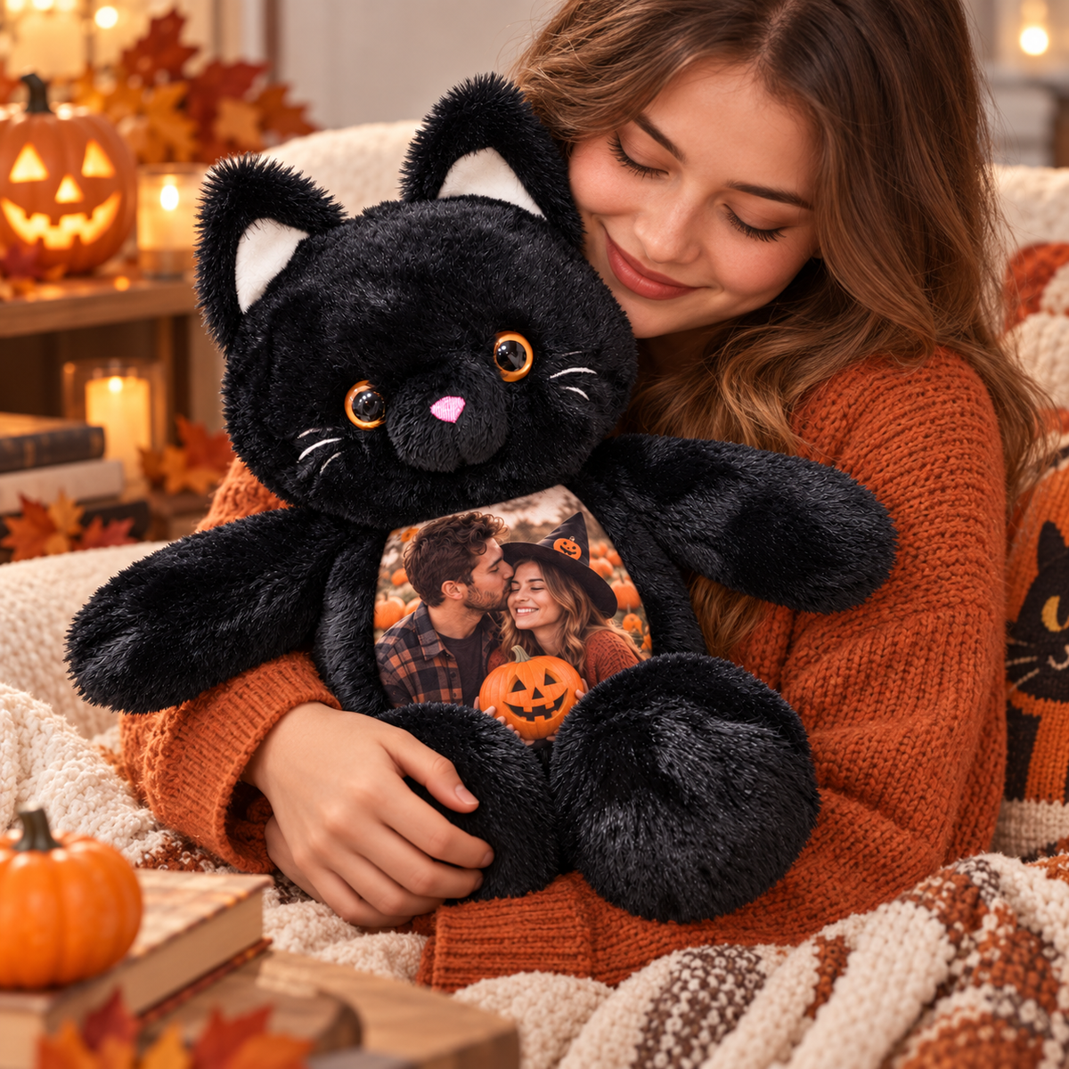 Personalized Photo Black Cat Plush