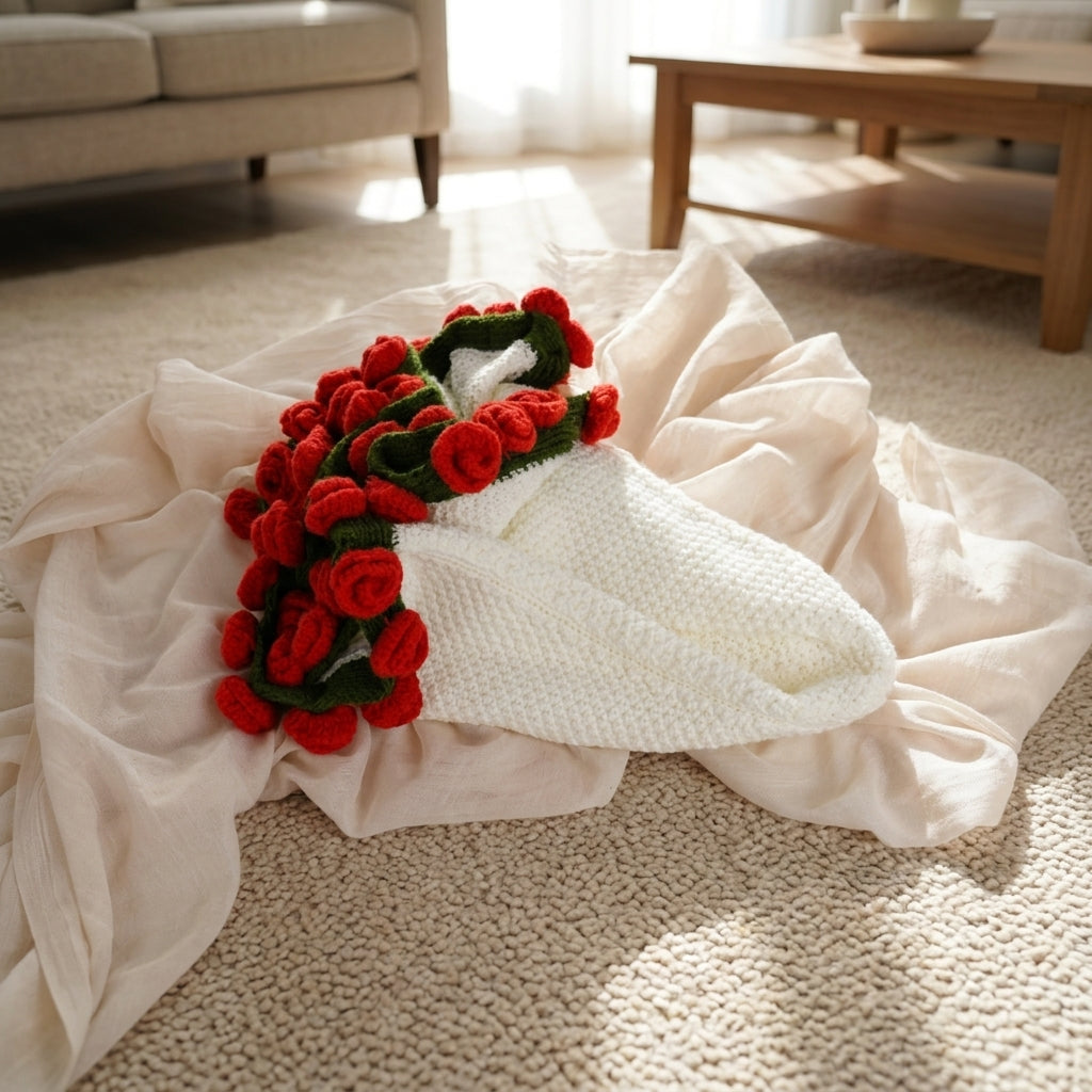 Hand-woven Rose Blanket Gift for Valentine's Day Gift